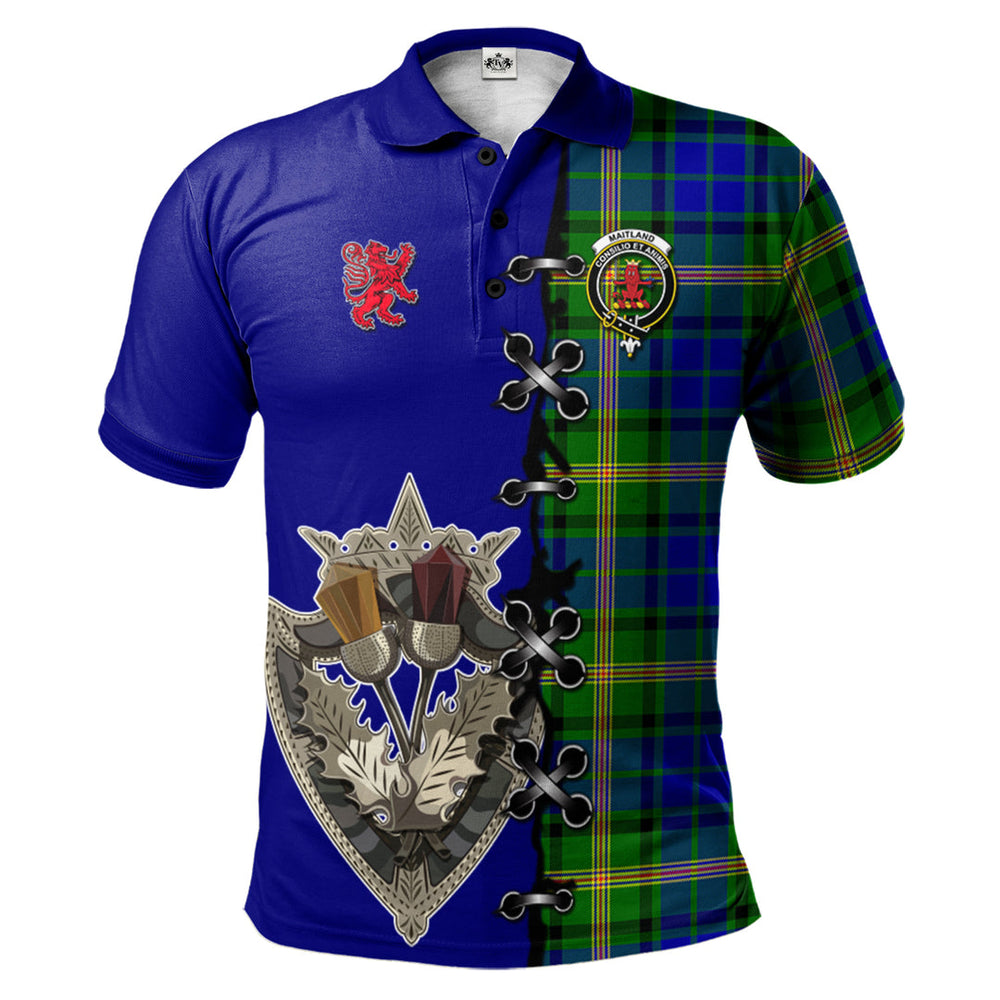 Clan Maitland Tartan Polo Shirt - Lion Rampant And Celtic Thistle Style FJ60 Maitland Tartan Tartan Polo