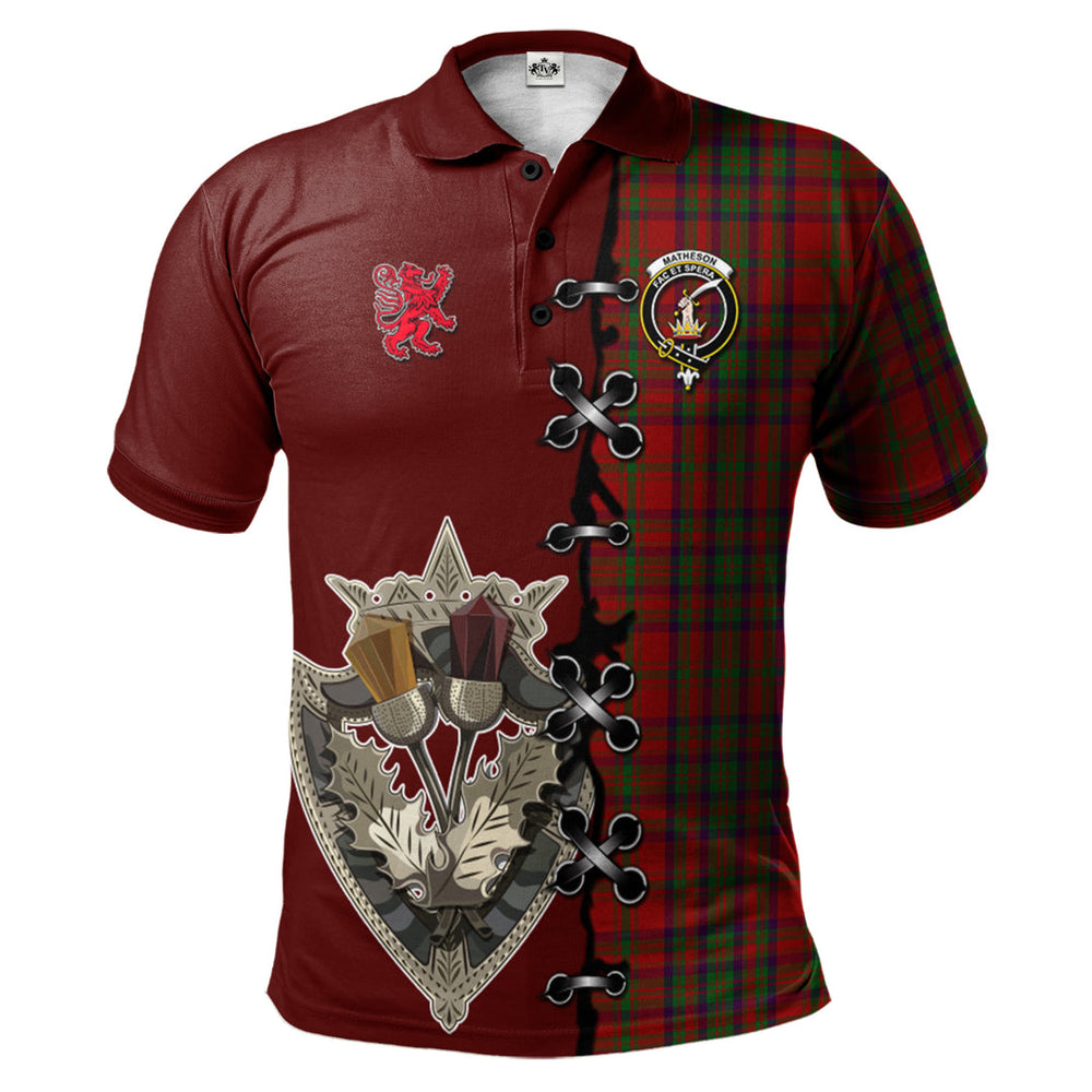 Clan Matheson Dress Tartan Polo Shirt - Lion Rampant And Celtic Thistle Style PZ18 Matheson Dress Tartan Tartan Polo