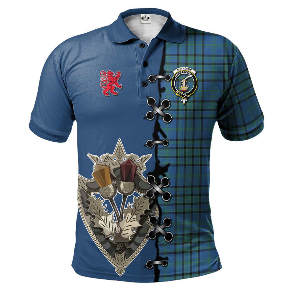 Clan Matheson Hunting Ancient Tartan Polo Shirt - Lion Rampant And Celtic Thistle Style XU34 Matheson Hunting Ancient Tartan Tartan Polo