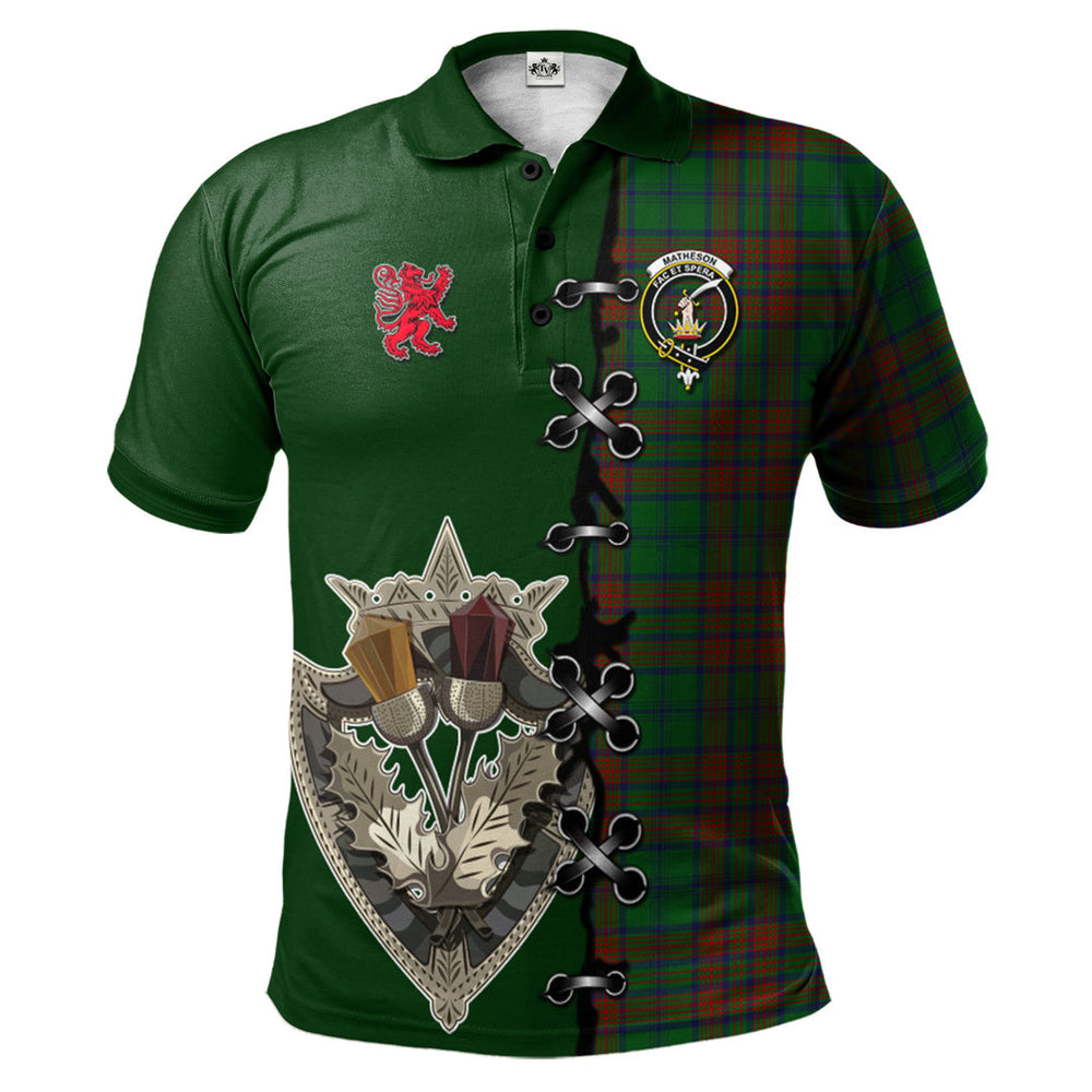 Clan Matheson Hunting Highland Tartan Polo Shirt - Lion Rampant And Celtic Thistle Style KZ70 Matheson Hunting Highland Tartan Tartan Polo