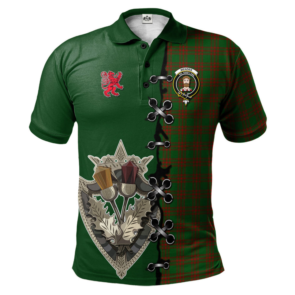 Clan Menzies Tartan Polo Shirt - Lion Rampant And Celtic Thistle Style FA44 Menzies Tartan Tartan Polo