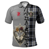 Clan Menzies Black Dress Tartan Polo Shirt - Lion Rampant And Celtic Thistle Style UB70 Menzies Black Dress Tartan Tartan Polo