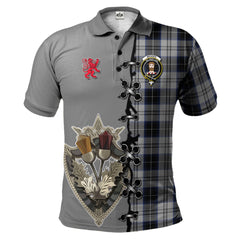 Clan Menzies Black Dress Tartan Polo Shirt - Lion Rampant And Celtic Thistle Style UB70 Menzies Black Dress Tartan Tartan Polo