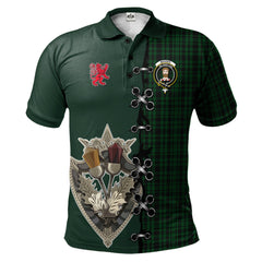 Clan Menzies Green Tartan Polo Shirt - Lion Rampant And Celtic Thistle Style DX10 Menzies Green Tartan Tartan Polo