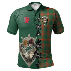 Clan Menzies Green Ancient Tartan Polo Shirt - Lion Rampant And Celtic Thistle Style LG72 Menzies Green Ancient Tartan Tartan Polo