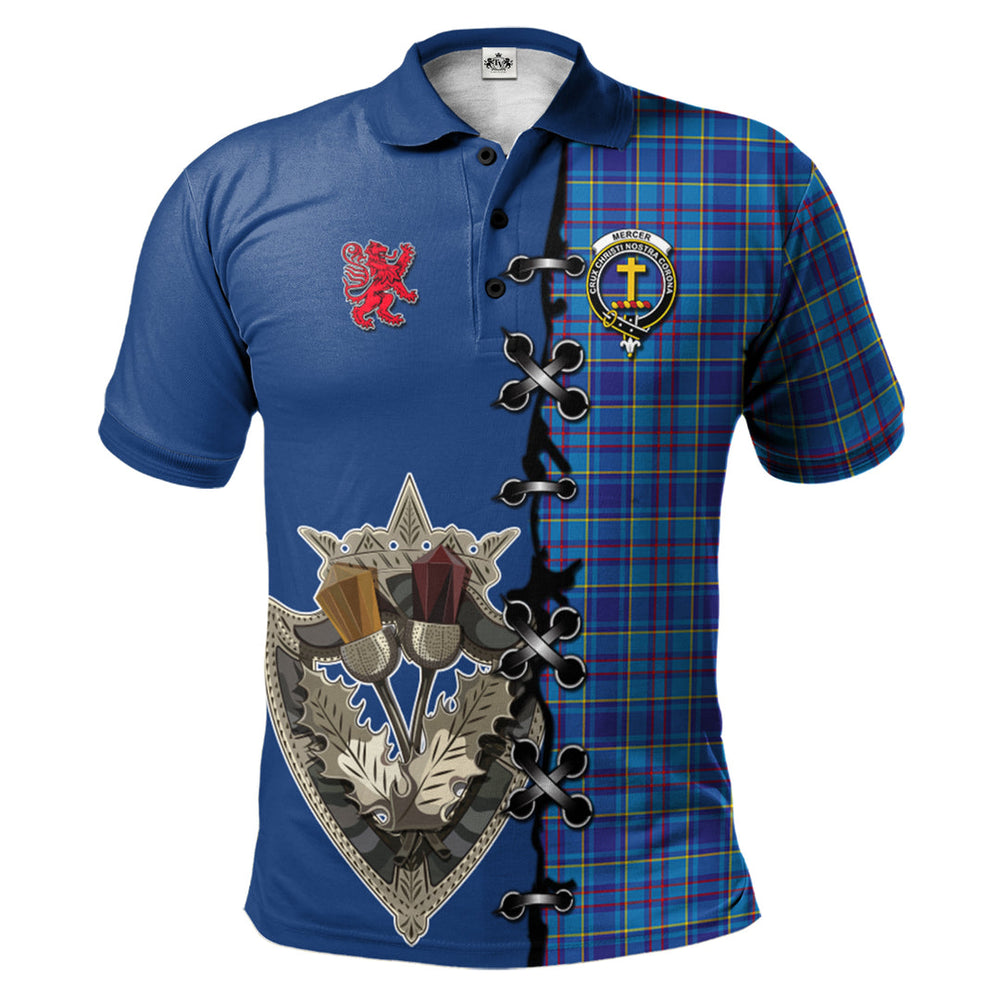 Clan Mercer Modern Tartan Polo Shirt - Lion Rampant And Celtic Thistle Style OH38 Mercer Modern Tartan Tartan Polo