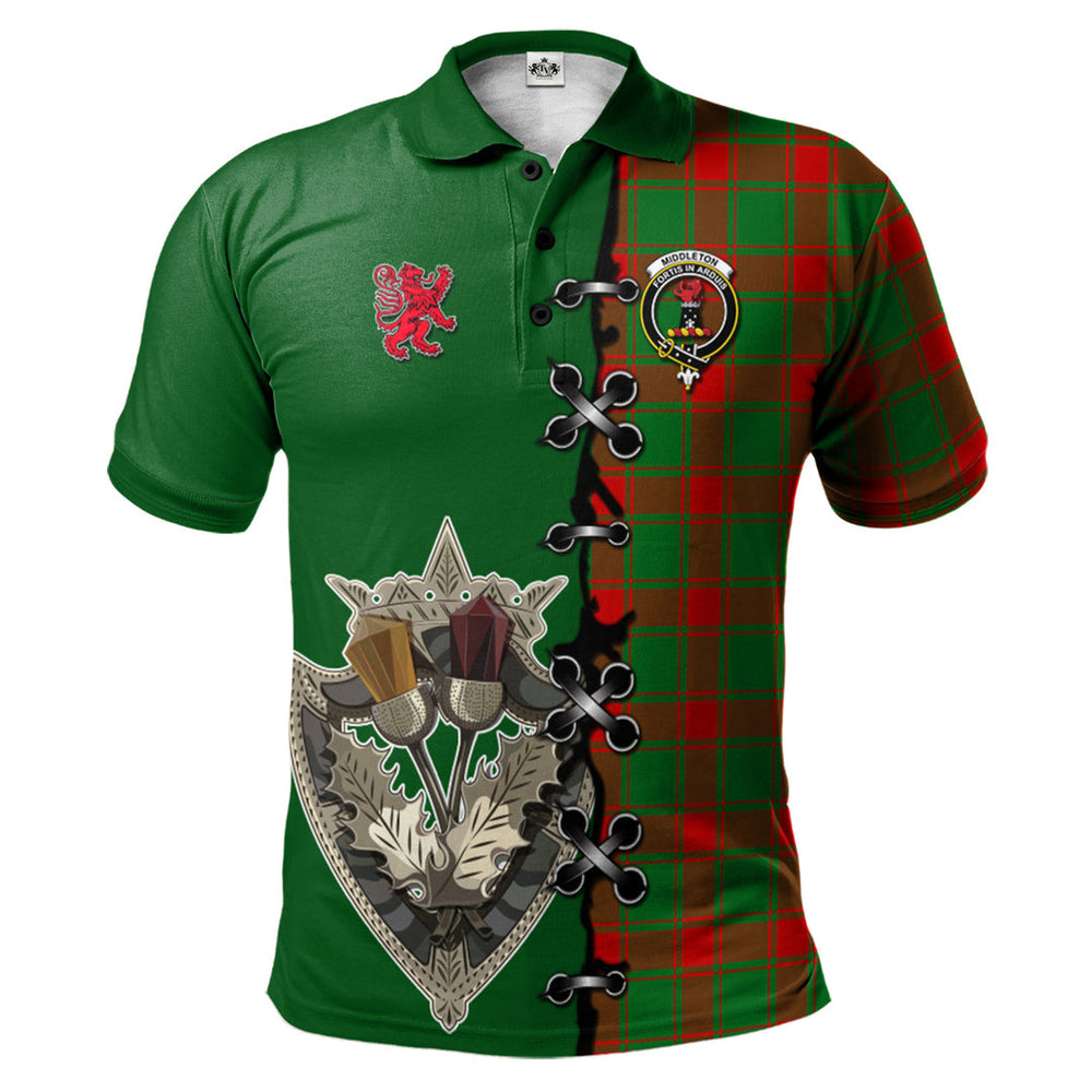 Clan Middleton Modern Tartan Polo Shirt - Lion Rampant And Celtic Thistle Style NB48 Middleton Modern Tartan Tartan Polo