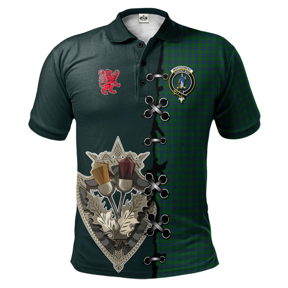Clan Montgomery Tartan Polo Shirt - Lion Rampant And Celtic Thistle Style JU23 Montgomery Tartan Tartan Polo
