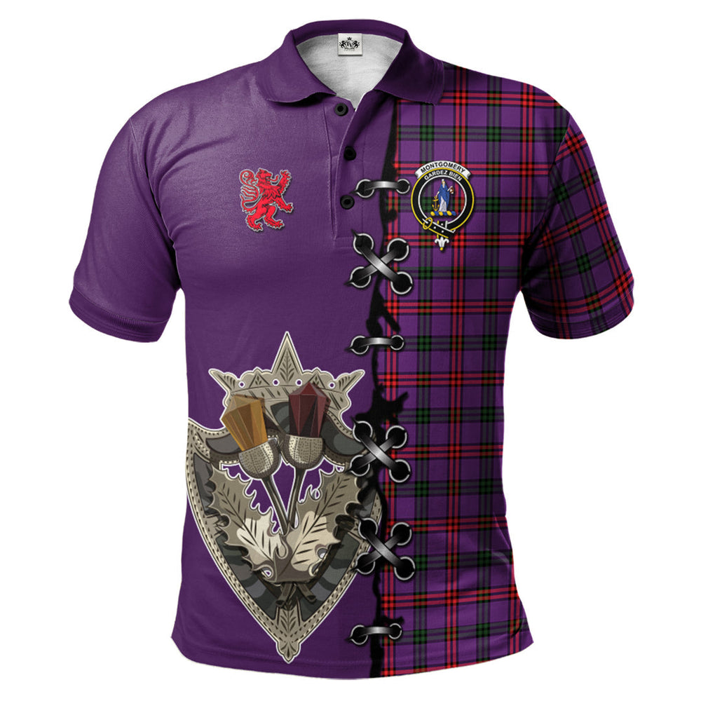 Clan Montgomery Modern Tartan Polo Shirt - Lion Rampant And Celtic Thistle Style CK73 Montgomery Modern Tartan Tartan Polo