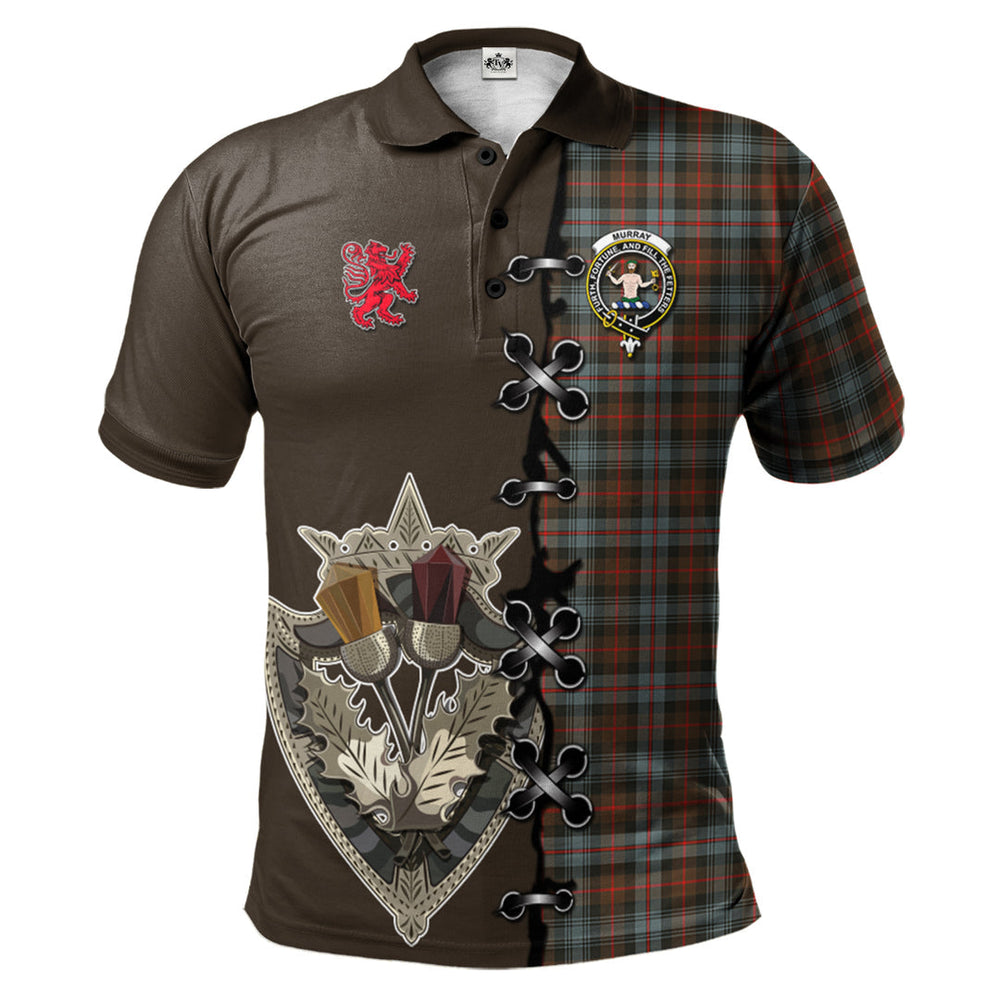 Clan Murray of Atholl Weathered Tartan Polo Shirt - Lion Rampant And Celtic Thistle Style AU97 Murray of Atholl Weathered Tartan Tartan Polo