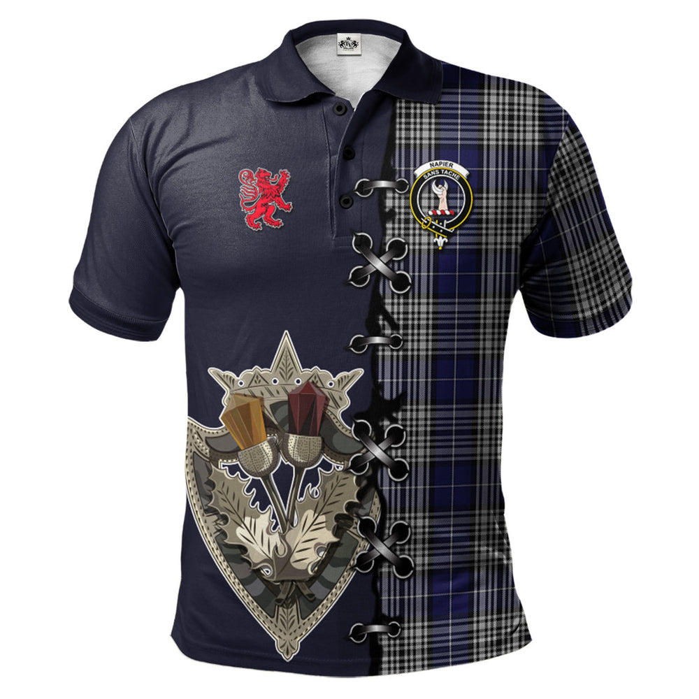 Clan Napier Tartan Polo Shirt - Lion Rampant And Celtic Thistle Style YM65 Napier Tartan Tartan Polo