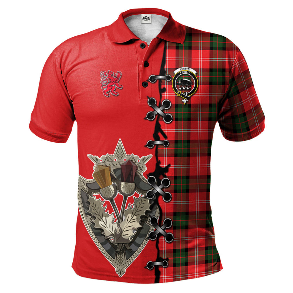 Clan Nesbitt Modern Tartan Polo Shirt - Lion Rampant And Celtic Thistle Style OB14 Nesbitt Modern Tartan Tartan Polo