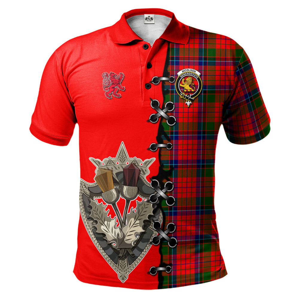 Clan Nicolson Modern Tartan Polo Shirt - Lion Rampant And Celtic Thistle Style IL69 Nicolson Modern Tartan Tartan Polo