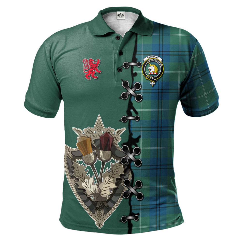 Clan Oliphant Ancient Tartan Polo Shirt - Lion Rampant And Celtic Thistle Style BP77 Oliphant Ancient Tartan Tartan Polo