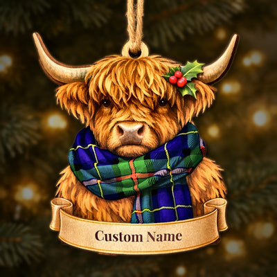 Personalized Clan MacLeod of Harris Modern Tartan Highland Cow Ornament with Custom Name – Scottish Christmas Tree Decoration