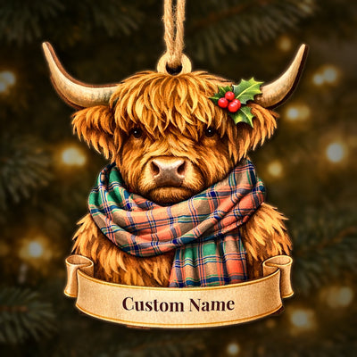 Personalized Clan Stewart of Appin Ancient Tartan Highland Cow Ornament with Custom Name – Scottish Christmas Tree Decoration
