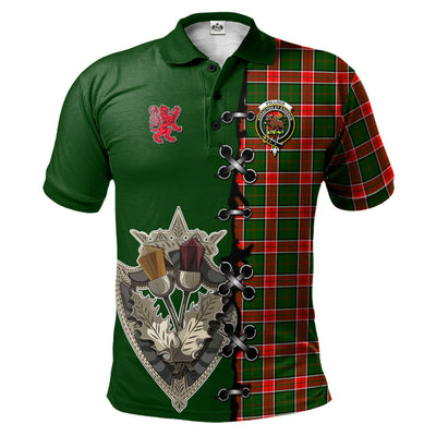 Clan Pollock Modern Tartan Polo Shirt - Lion Rampant And Celtic Thistle Style