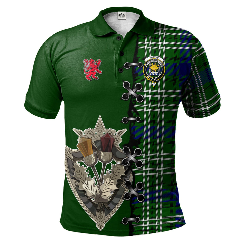 Clan Purves Tartan Polo Shirt - Lion Rampant And Celtic Thistle Style CE31 Purves Tartan Tartan Polo