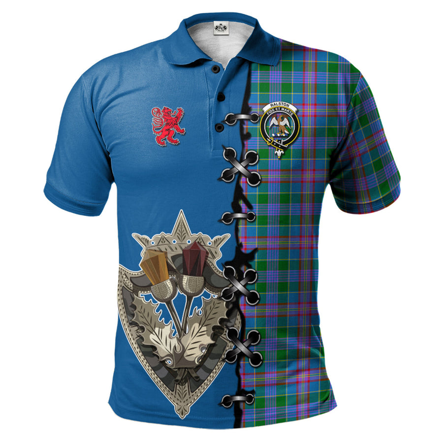 Clan Ralston Tartan Polo Shirt - Lion Rampant And Celtic Thistle Style ON23 Ralston Tartan Tartan Polo