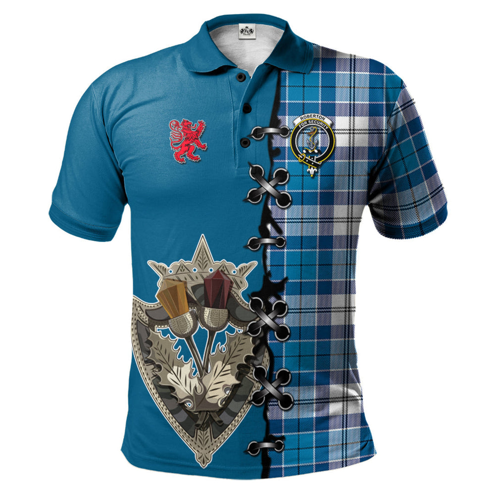Clan Roberton Tartan Polo Shirt - Lion Rampant And Celtic Thistle Style VD54 Roberton Tartan Tartan Polo