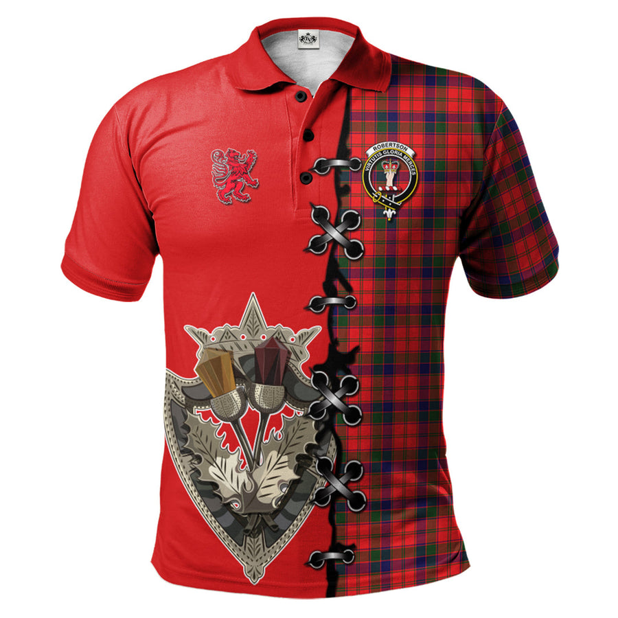 Clan Robertson Modern Tartan Polo Shirt - Lion Rampant And Celtic Thistle Style PN89 Robertson Modern Tartan Tartan Polo