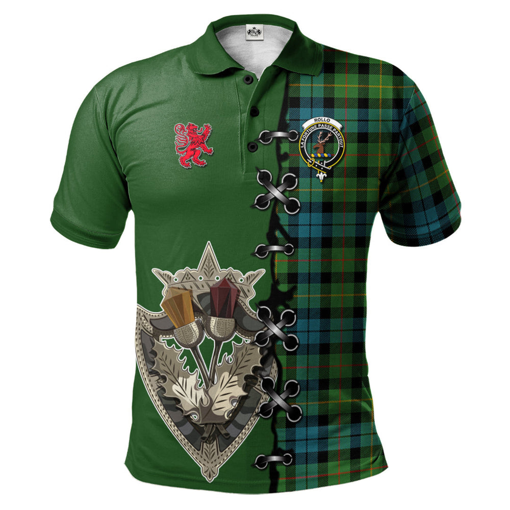 Clan Rollo Ancient Tartan Polo Shirt - Lion Rampant And Celtic Thistle Style LM26 Rollo Ancient Tartan Tartan Polo