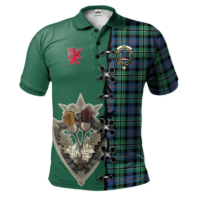 Clan Rose Hunting Ancient Tartan Polo Shirt - Lion Rampant And Celtic Thistle Style