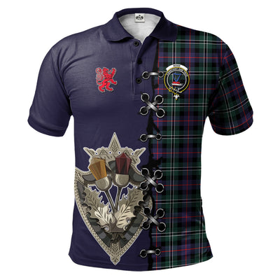 Clan Rose Hunting Modern Tartan Polo Shirt - Lion Rampant And Celtic Thistle Style