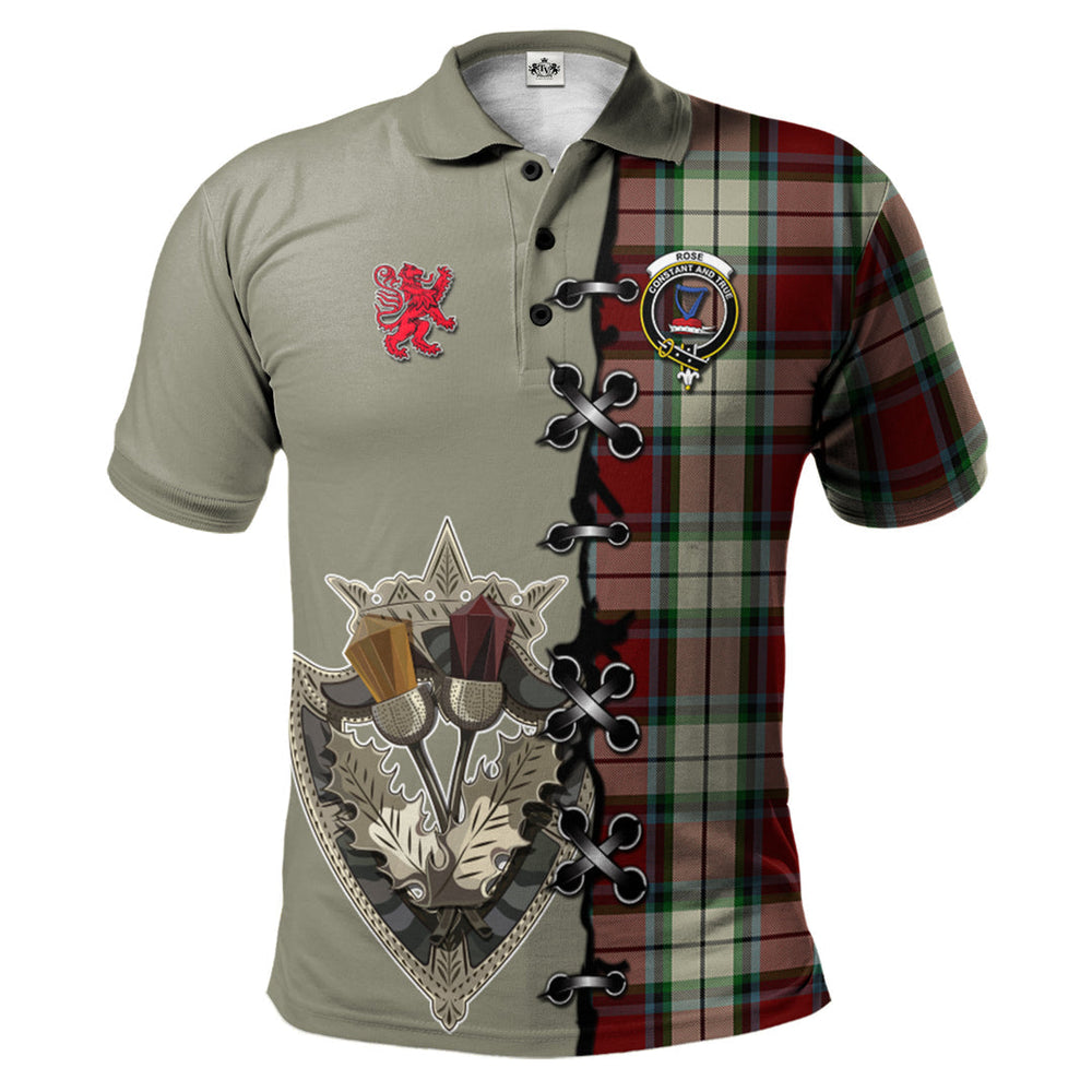 Clan Rose White Dress Tartan Polo Shirt - Lion Rampant And Celtic Thistle Style CA14 Rose White Dress Tartan Tartan Polo