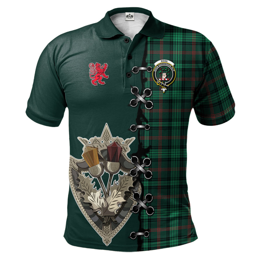 Clan Ross Hunting Modern Tartan Polo Shirt - Lion Rampant And Celtic Thistle Style IQ87 Ross Hunting Modern Tartan Tartan Polo