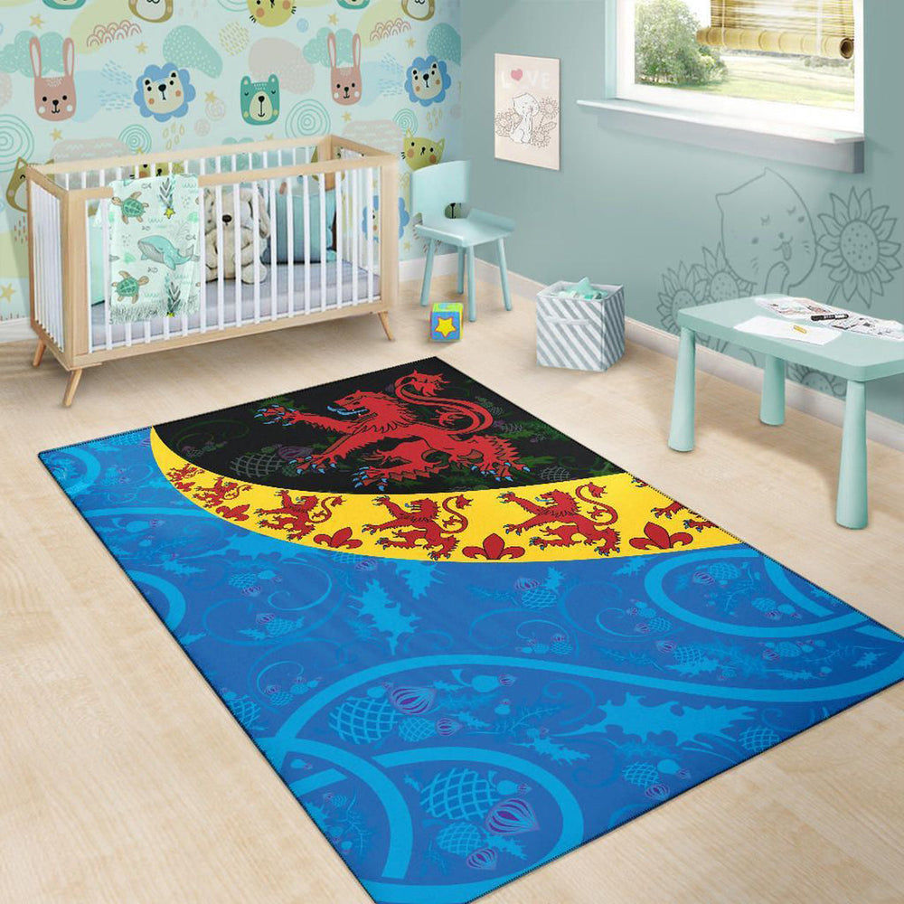 Scotland Celtic Area Rug Scottish Lion with Thistle Patterns