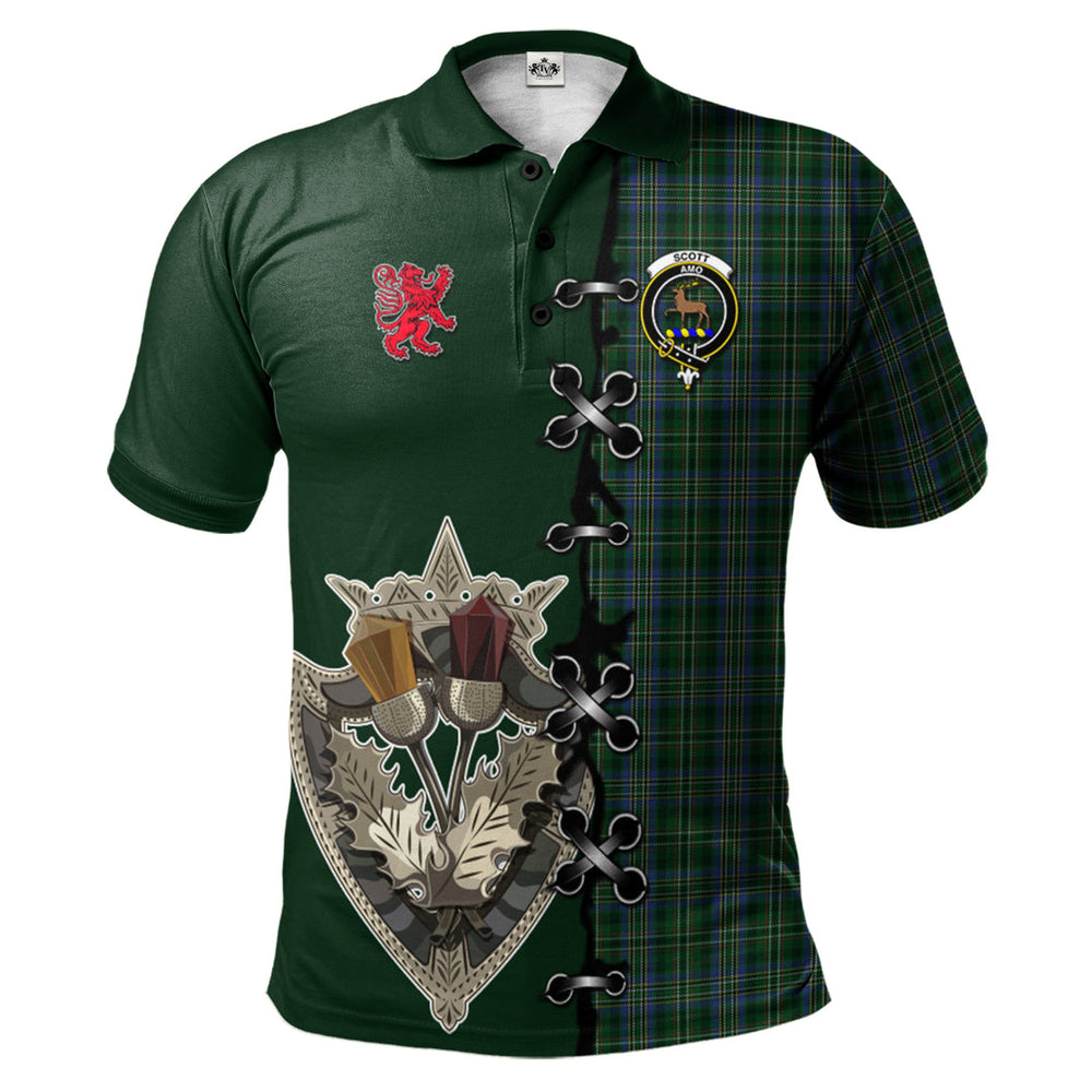 Clan Scott Hunting Tartan Polo Shirt - Lion Rampant And Celtic Thistle Style OC62 Scott Hunting Tartan Tartan Polo