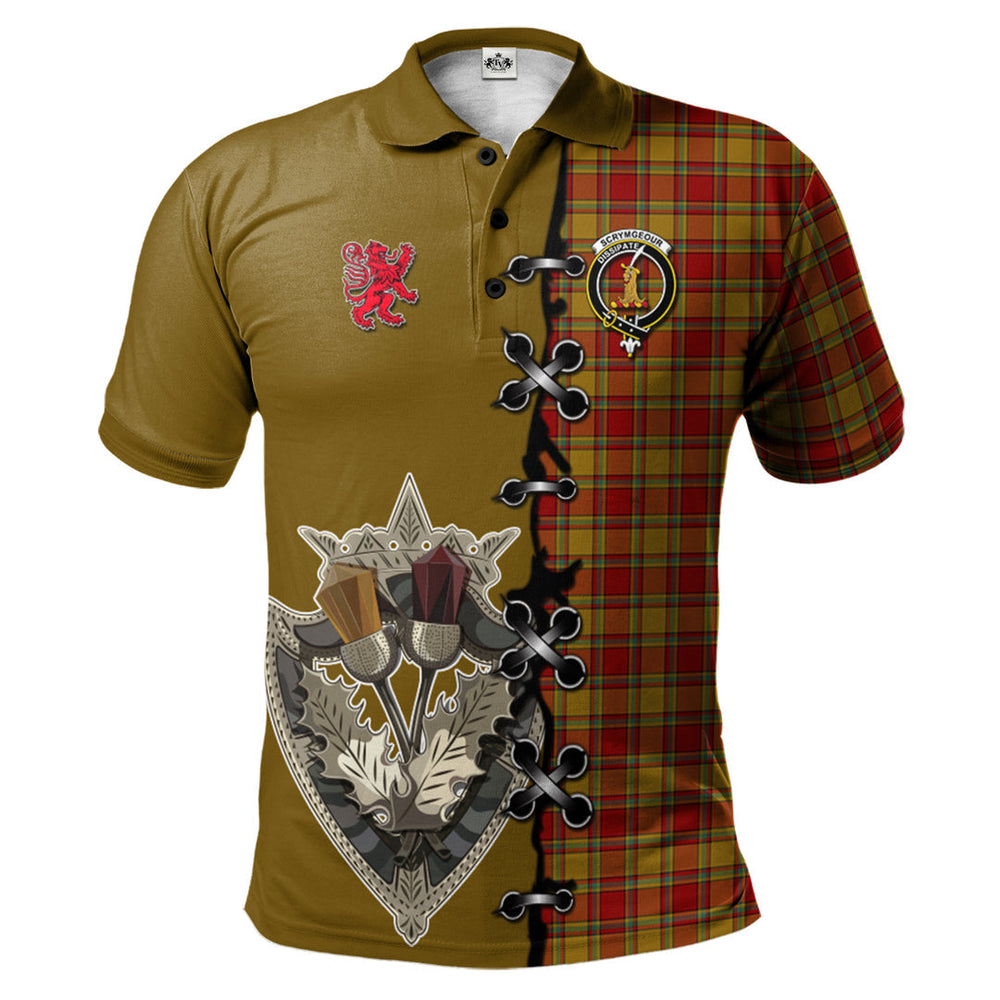 Clan Scrymgeour Tartan Polo Shirt - Lion Rampant And Celtic Thistle Style QO51 Scrymgeour Tartan Tartan Polo