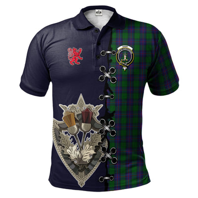 Clan Shaw Tartan Polo Shirt - Lion Rampant And Celtic Thistle Style