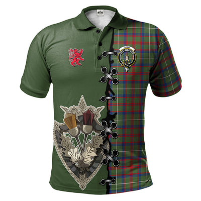 Clan Shaw Green Modern Tartan Polo Shirt - Lion Rampant And Celtic Thistle Style