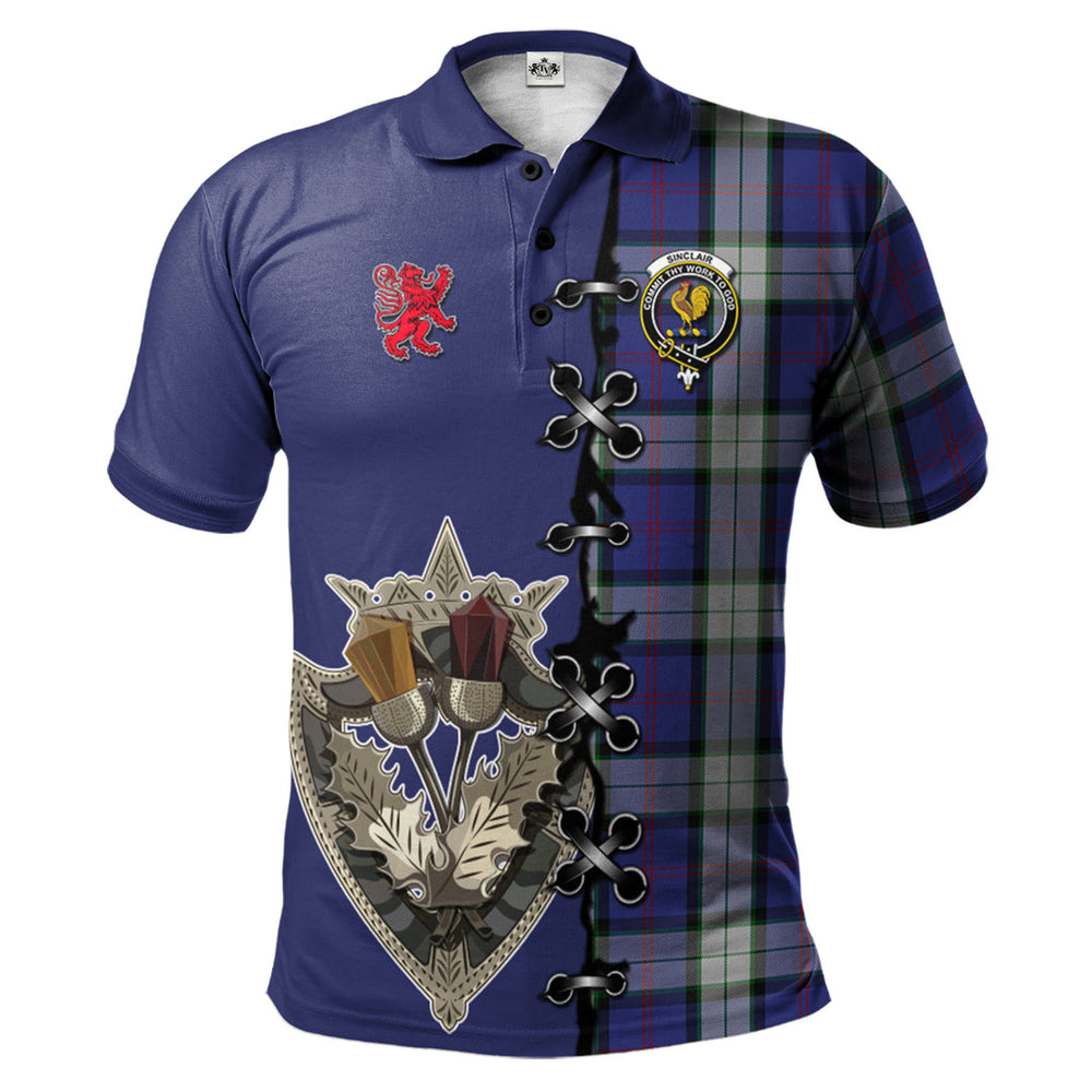 Clan Sinclair Dress Tartan Polo Shirt - Lion Rampant And Celtic Thistle Style CO89 Sinclair Dress Tartan Tartan Polo