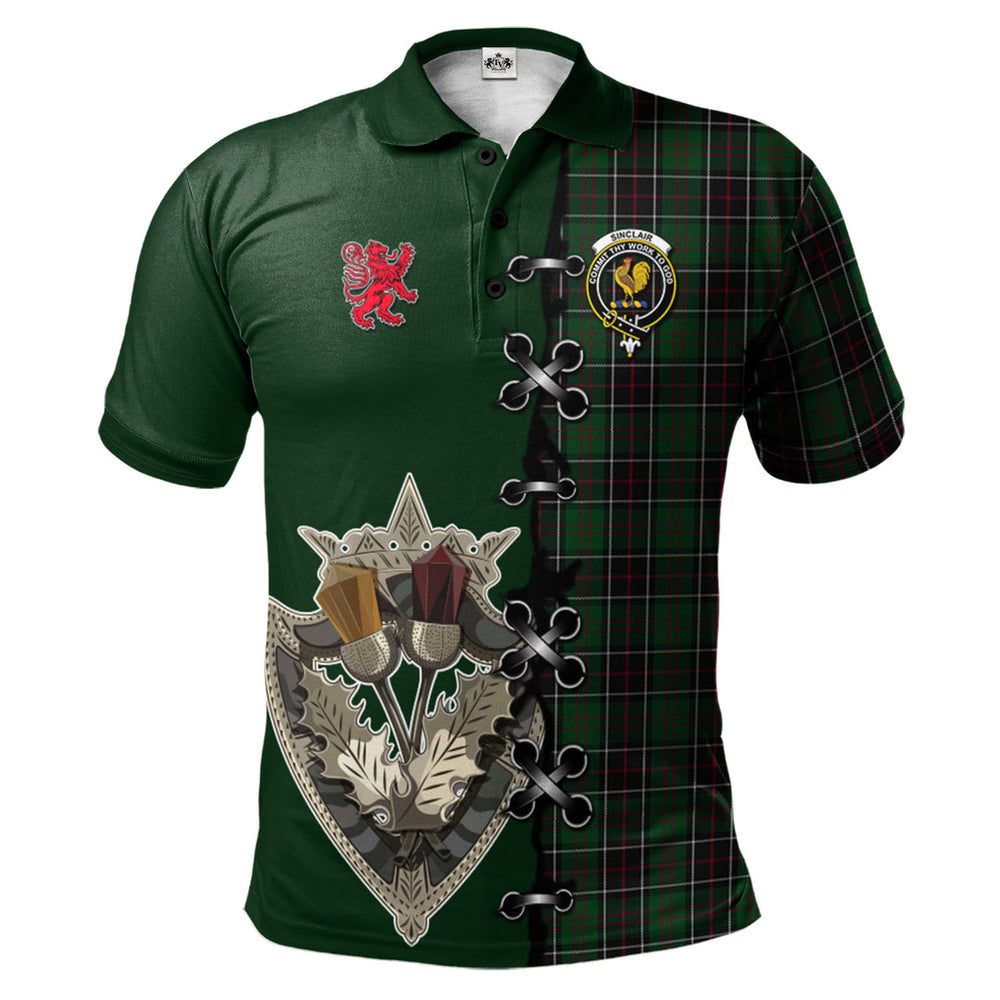 Clan Sinclair Hunting Tartan Polo Shirt - Lion Rampant And Celtic Thistle Style HK53 Sinclair Hunting Tartan Tartan Polo