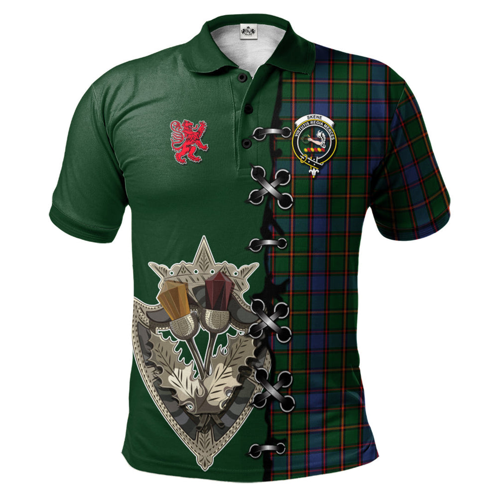 Clan Skene Tartan Polo Shirt - Lion Rampant And Celtic Thistle Style EV26 Skene Tartan Tartan Polo