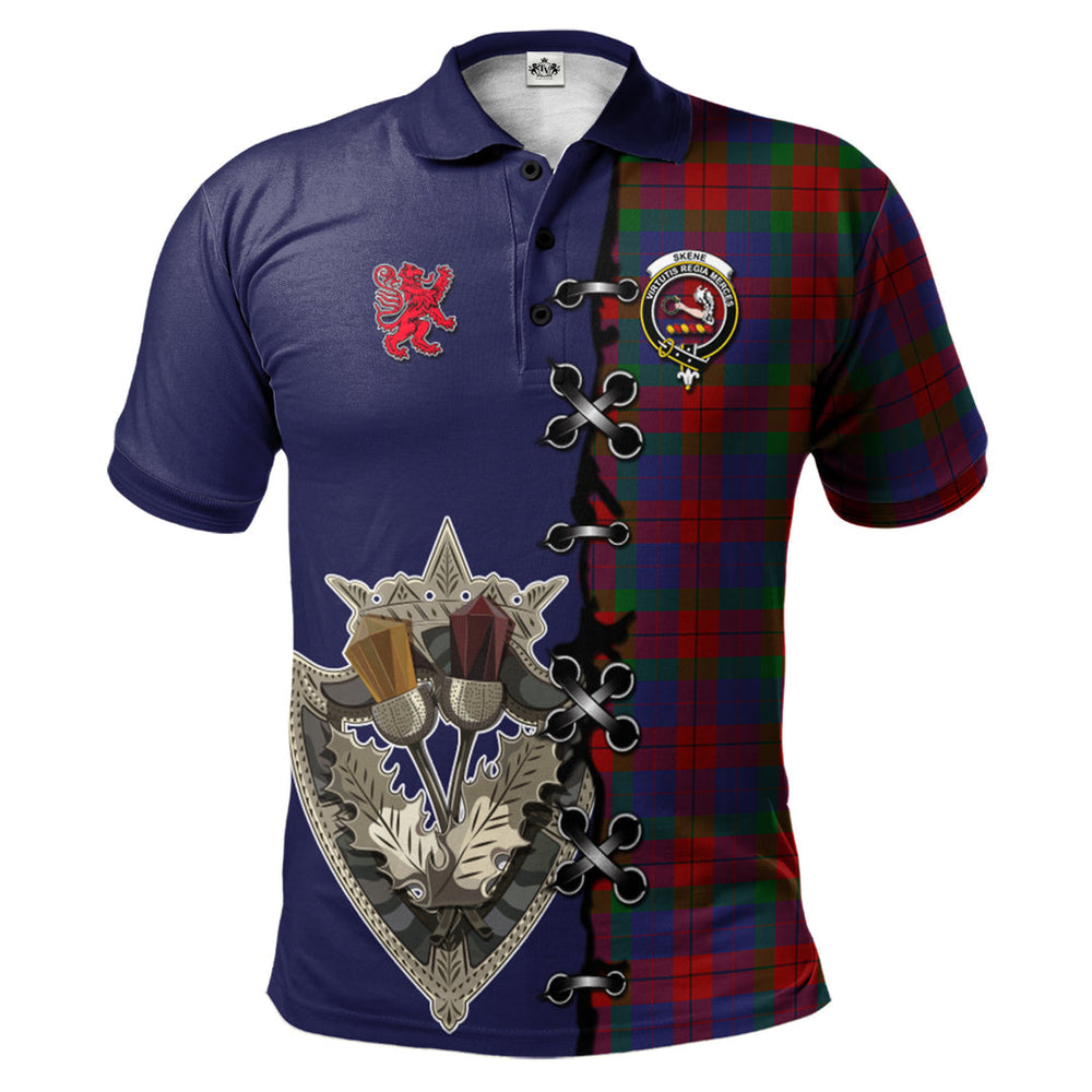 Clan Skene of Cromar Tartan Polo Shirt - Lion Rampant And Celtic Thistle Style TO61 Skene of Cromar Tartan Tartan Polo