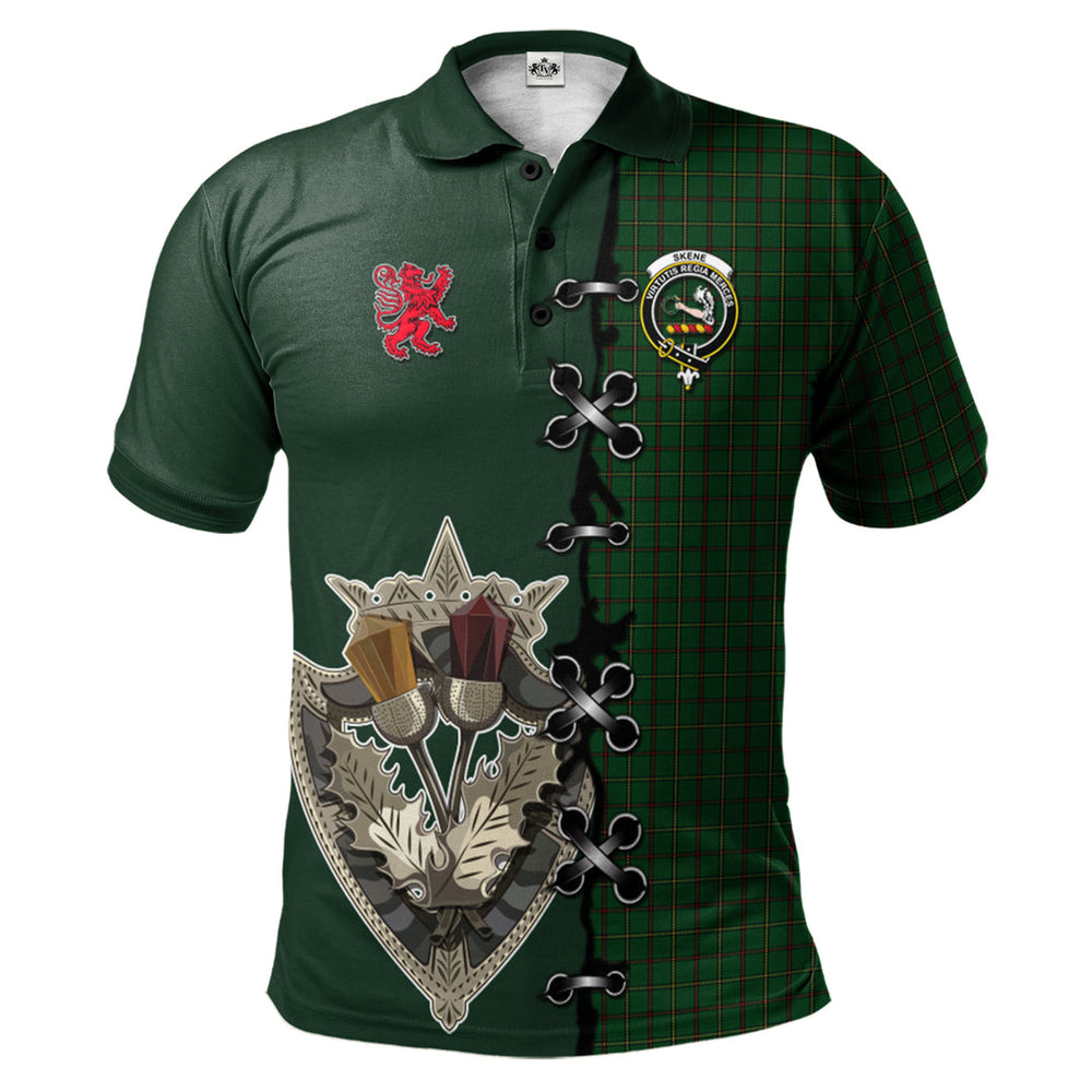 Clan Skene or Tribe of Mar Tartan Polo Shirt - Lion Rampant And Celtic Thistle Style DG37 Skene or Tribe of Mar Tartan Tartan Polo