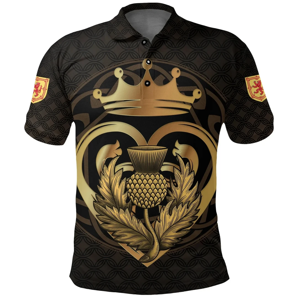 Clan Scots Print Polo Shirt - Luckenbooth Thistle And Lion Style Polo Shirt CV83 Scots Print - Luckenbooth Thistle And Lion Style Tartan Polo