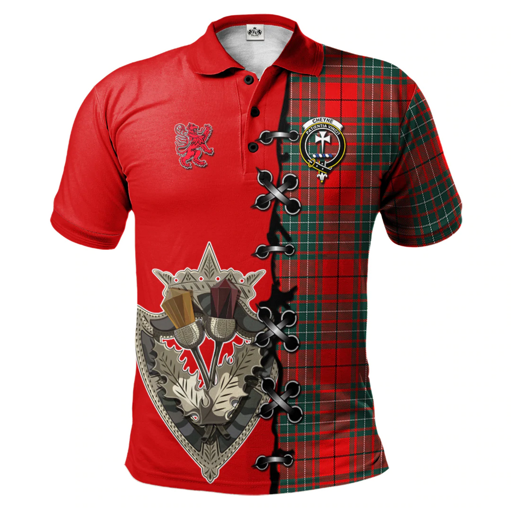 Clan Cheyne Tartan Polo Shirt - Lion Rampant And Celtic Thistle Style SX78 Cheyne Tartan Tartan Polo