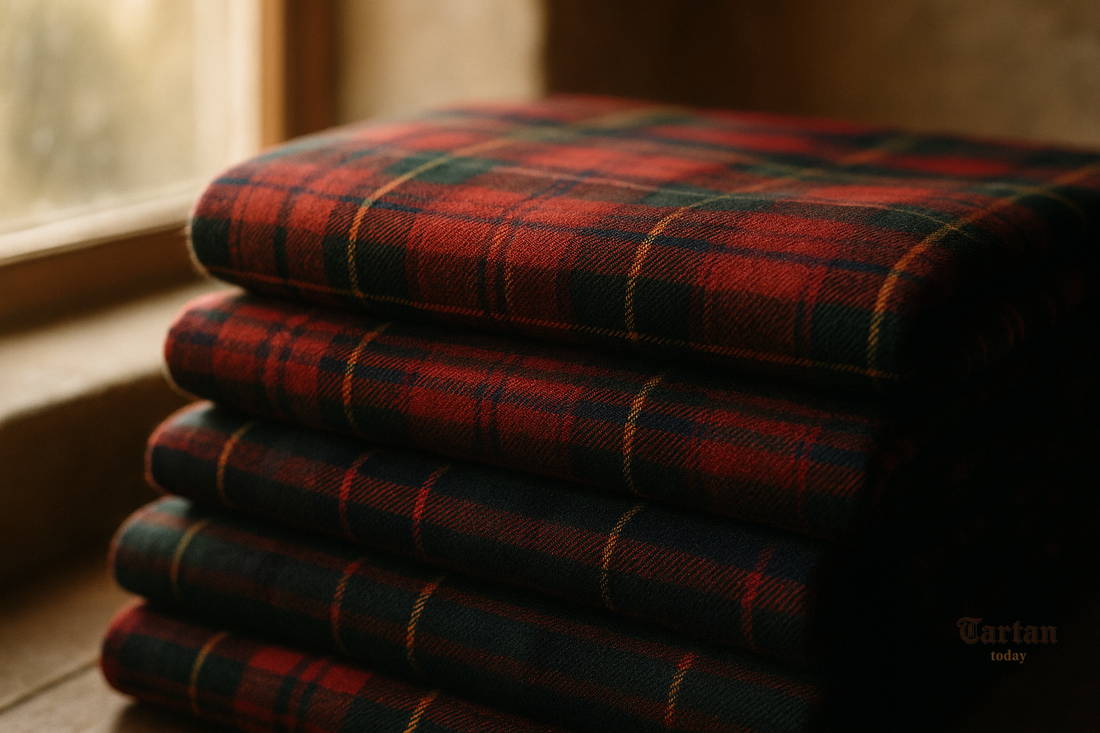 Folded traditional Scottish tartan wool fabric