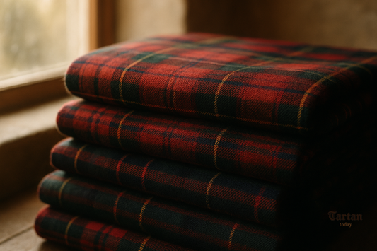 Folded traditional Scottish tartan wool fabric