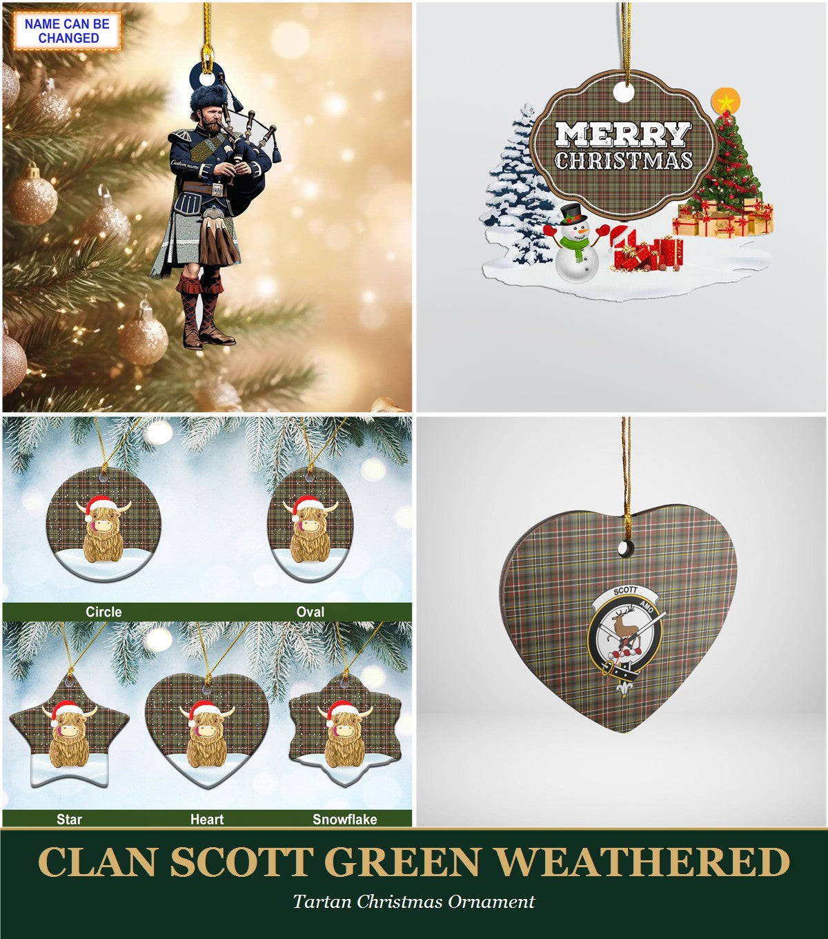Clan Scott Green Weathered Tartan Christmas Ornament