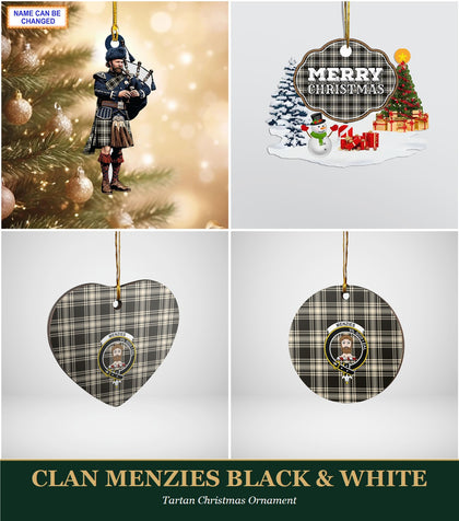 Clan Menzies Black & White Tartan Christmas Ornament