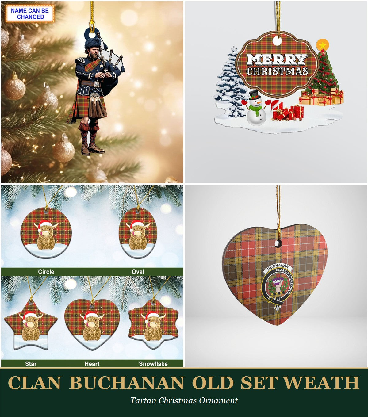 Clan Buchanan Old Set Weathered Tartan Christmas Ornament