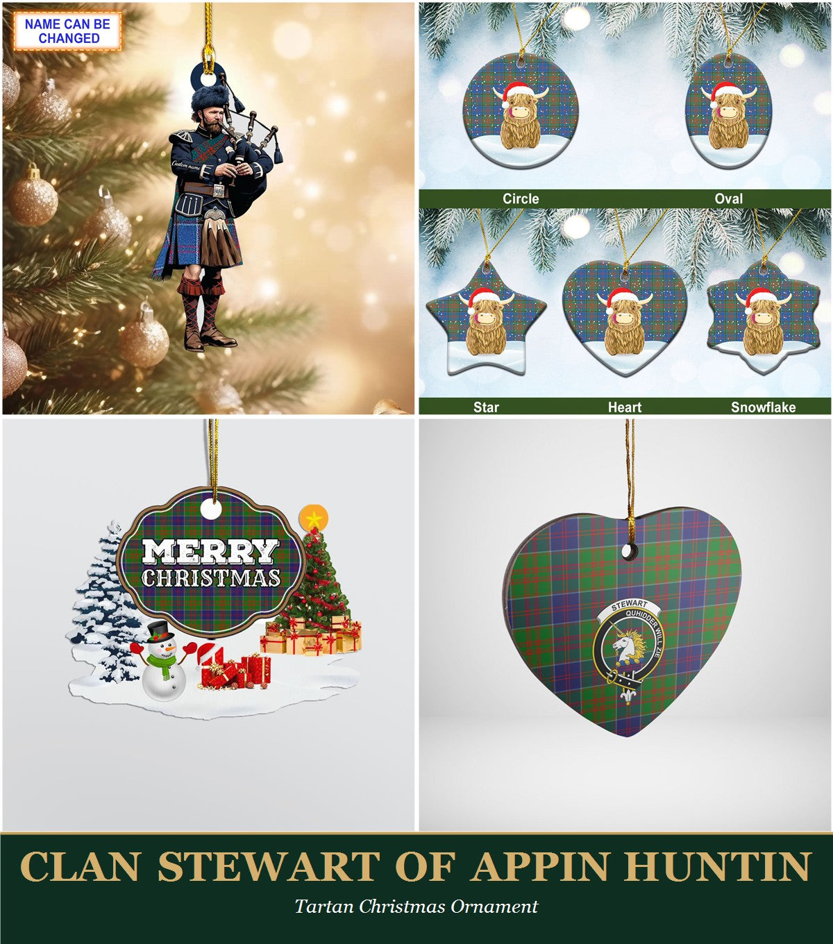 Clan Stewart of Appin Hunting Tartan Christmas Ornament