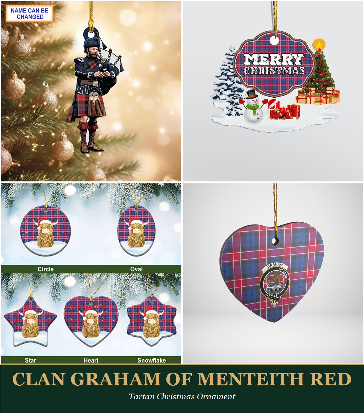 Clan Graham of Menteith Red Tartan Christmas Ornament