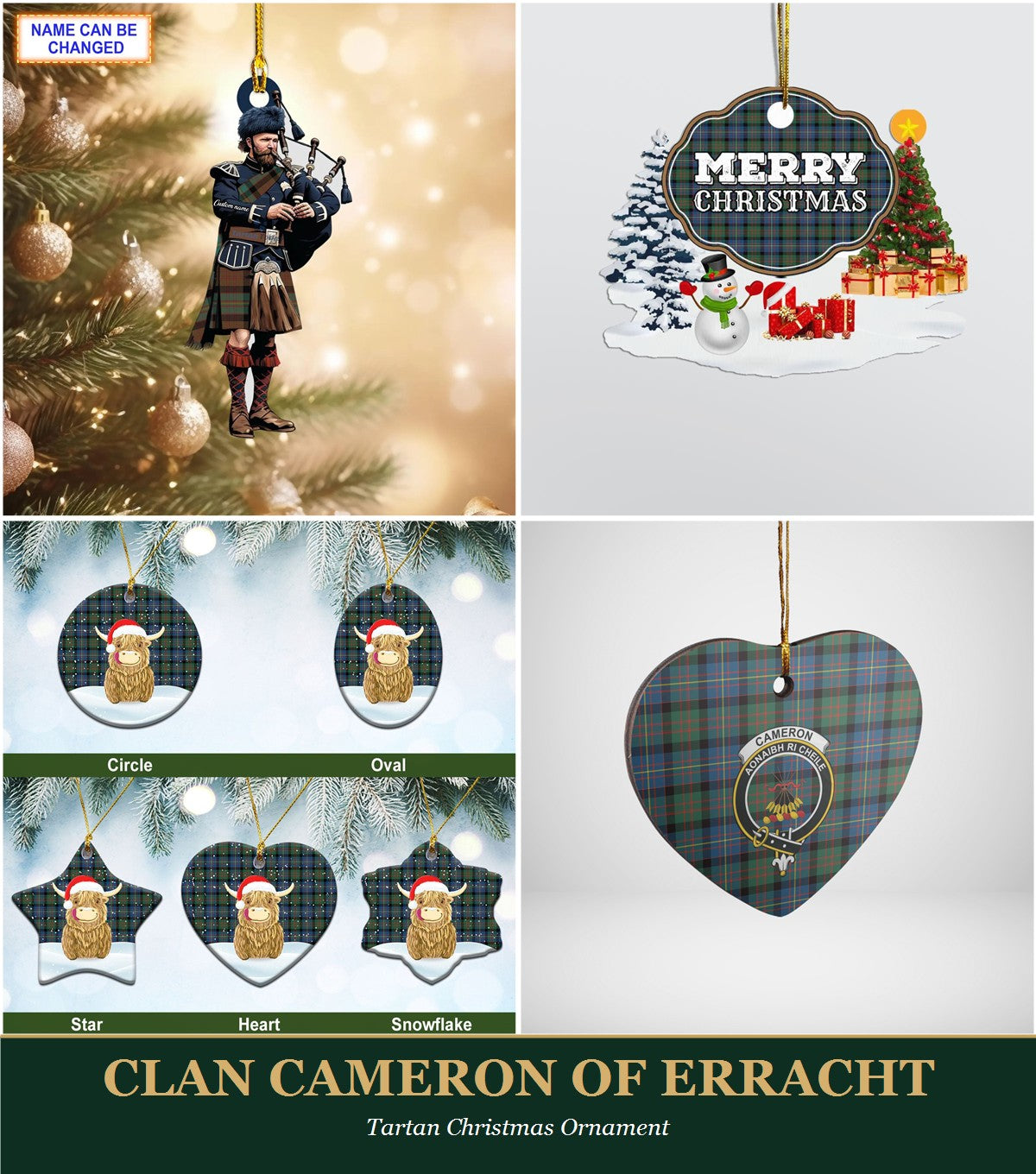 Clan Cameron of Erracht Tartan Christmas Ornament